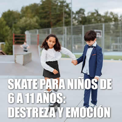 una niña aprende skate ayudada por su amigo