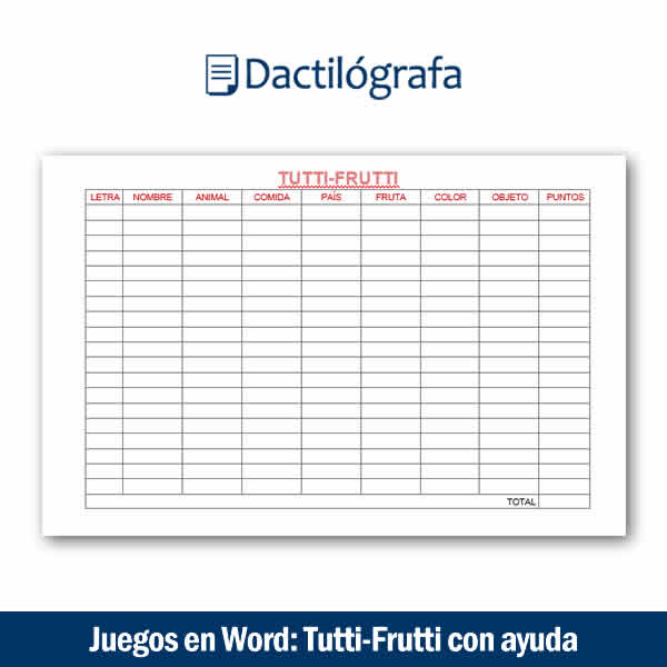 juego: tutti frutti en word